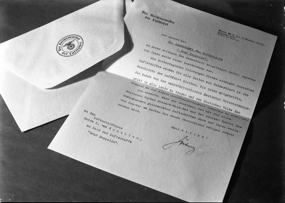 Brief von Göring zur 50. Ozeanüberquerung.