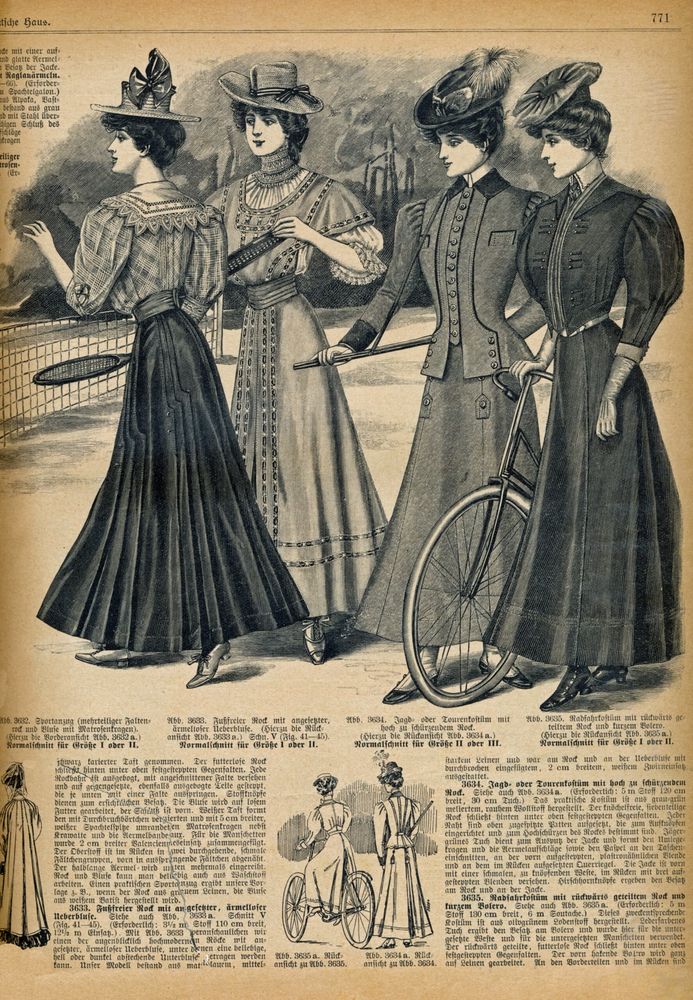 Sportkleidung Tennis, Wandern und Radfahren 1906/07 (Sonntagszeitung für’s deutsche Haus)