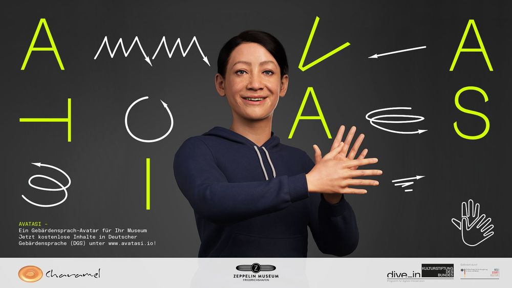Werbegrafik des Gebärdensprachavatars AVATASI.