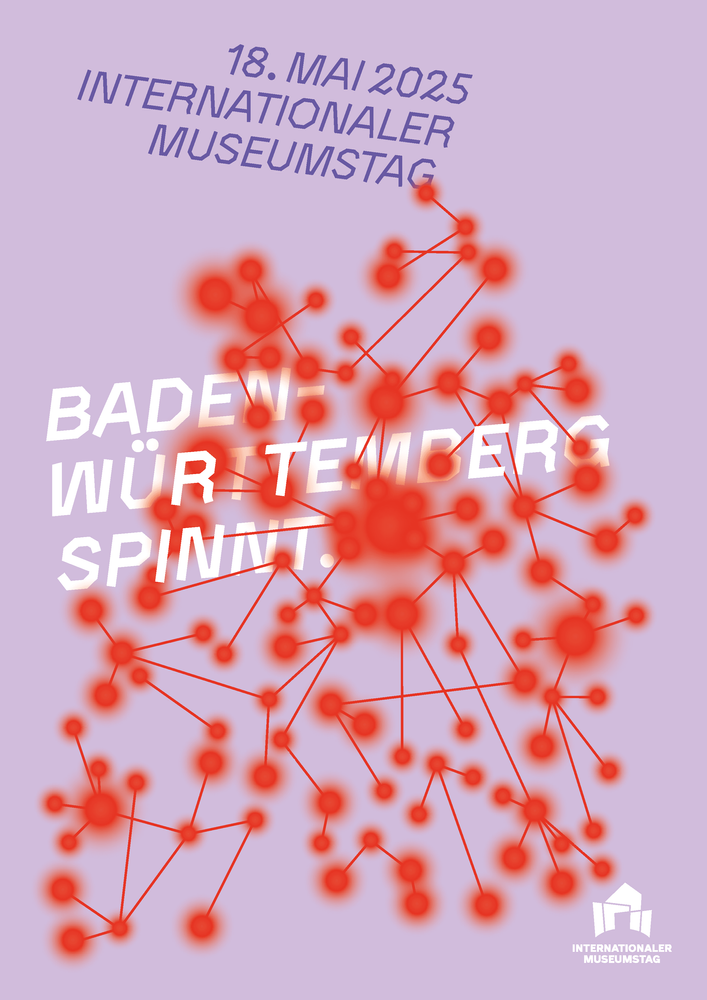 Ein Plakat in Lila zum internationalen Museumstag mit dem Titel "Baden-Württemberg spinnt"